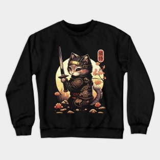 Samurai Cat Tattoo, Kawaii Ninja Cat Crewneck Sweatshirt